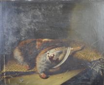 19th or early 20thC oil on canvas still life study of game birds, 42 x 52cm in period gilt frame