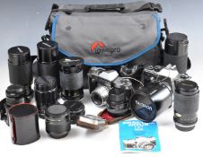 Praktica 35mm SLR camera outfit comprising PL Noval and MTL5 bodies, Meriter 2.9/50, Soligor 1:2.8