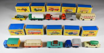Ten Matchbox 1-75 diecast model vehicles 7, 15, 29, 32, 38, 45, 56, 60, 68 and 74, all in original