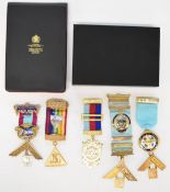 Masonic jewels including enamelled silver gilt examples for James Watt lodge (Stroud), Moseley