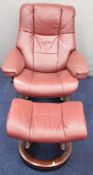 Stressless oxblood leather armchair and footstool