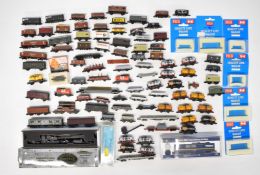Ninety Graham Farish, Lima, Osborns and similar N gauge model railway wagons, some in original