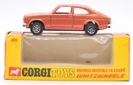 Corgi Toys Whizzwheels diecast model Morris Marina 1.8 Coupé with dark metallic orange body, cream