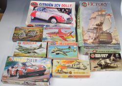 Ten Airfix and similar model kits to include HMS Victory, 09252-6, Red Arrows Hawk, 03026-1, SH-3D