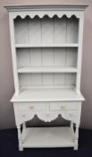Small painted pine dresser with shelves to top, W92 x D45 x H189cm