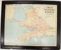 Great Western Railway map of system printed on steel, 60 x 75cm, in black painted frame with
