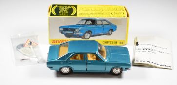 Dinky Toys diecast model Chrysler 180 with blue body and beige interior, 1409, in original box