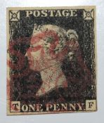 GB 1d black TF four margin with red Maltese cross cancellation