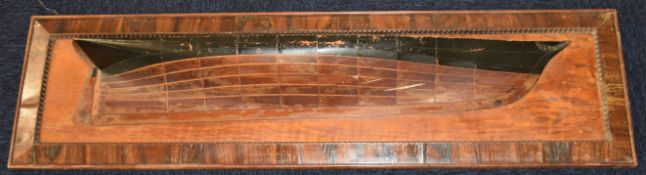 Victorian wall mounted half sailing ship hull with rosewood surround, overall length 115cm