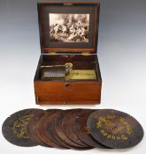 Polyphon 9 5/8 inch disc musical box with Nicole Freres label to interior, overall width 31cm,