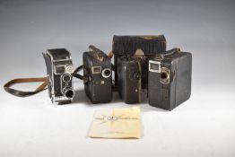 Four cine cameras comprising Bolex Paillard B8SL, Pathescope Motocamera in original case, further
