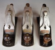 Three Stanley Bailey 4 1/2 woodworking planes