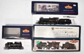 Three Bachmann 00 gauge engines comprising 5700 Pannier Tank 7739 BR Black Early Emblem 32-211,