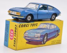 Corgi Toys diecast model Lancia Fulvia Sport Zagato with metallic blue body and pale blue