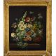Oil on canvas still life of flowers in a vase, with snail on the table beside it, 52 x 43cm, in - Image 2 of 3
