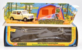 Corgi Toys diecast model Gift Set 38, Mini 1000 Camping Set comprising cream coloured Mini 1000 with