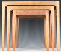 Danish Gelsted retro teak nest of tables with with orange tile inset tops, W38 x D46 x H45cm