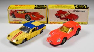 Two Dinky Toys diecast model vehicles Alfa Romeo OSI Scarabeo with pink body and yellow interior 217