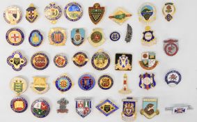 Forty enamel bowling badges including Gloucester, Cornwall, Wiltshire and Blackpool