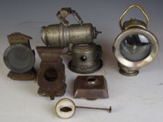 Vintage motorcycle or bicycle oil and carbide lamps comprising P&H new 75, Lucas and two others