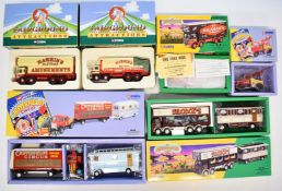 Six Corgi Classics diecast model vehicles from the Chipperfield Circus, Fairground Attractions and