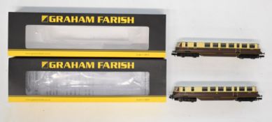 Two Graham Farish GWR gauge model railway diesel railcar locomotives, both original boxes.