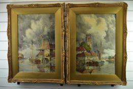 Louis Van Staaten (1836-1909) pair of Dutch canal landscapes, one Dordrecht the other a windmill