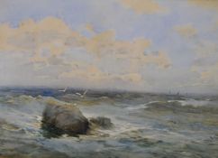 Helen O'Hara (Irish 1846-1920) watercolour seascape 'Morning' with birds resting on a rock and