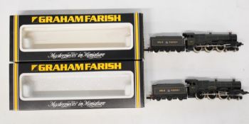 Two Graham Farish N gauge model railway locomotives BR Goodrich Castle and GWR Winchester Castle,
