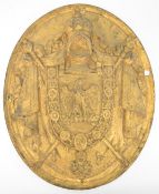 French Napoleon embossed brass plaque, probably a bailiff's plaque, 43 x 36cm