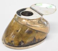 National Hunt horse racing taxidermy interest hallmarked silver mounted hoof inkwell, Birmingham