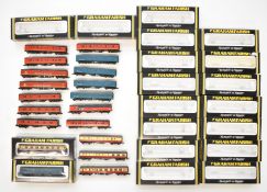 Nineteen Graham Farish BR and Post Office N gauge model railway coaches, all in original boxes.