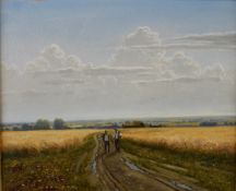 Coulson oil on board Cornfield after Rain, signed lower left, titled and dated 1999 verso, in gilt