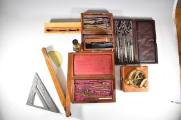 19thC and later drawing sets including a rosewood cased set with lift out tray, Rabone Chesterman