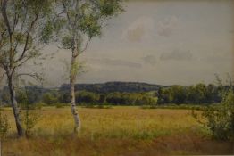 Sir Alfred East RA RBA (1844-1913) watercolour landscape 'Summer Time', signed lower left, 33 x