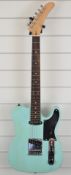 Unique 'Partcaster' Fender Telecaster style electric guitar finished in pale blue.