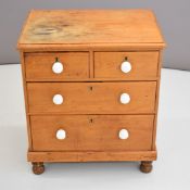 Small apprentice or bedside pine chest of two over two drawers, likely Victorian, W54 x D39 x H61cm