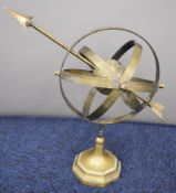 Brass armillary sphere, height 37cm