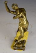 Brass vintage car mascot or similar statue of an Olympian or similar male nude, height 20cm