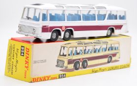 Dinky Toys diecast model Vega Major Luxury Coach with white and purple body, blue interior, silver