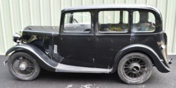 1934 Wolseley Nine 1000cc saloon, registration number ACE 382. The vendor's late husband purchased