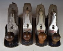 Four Woden woodworking planes comprising three W4 and one W 4 1/2
