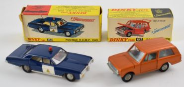 Two Dinky Toys diecast model vehicles Range Rover with Speedwheels, bronze body and pale blue