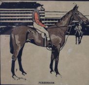William Nicholson (1872-1949) coloured woodblock print racehorse 'Persimmon', 28 x 20cm, in part