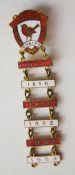 Swindon Speedway (Robins) Supporters Club enamel badge with year badges 1949-1954 inclusive