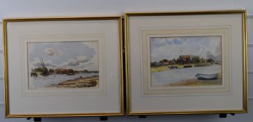 Attributed to Henry Leslie Harris (fl 1880-1910) pair of coastal watercolours Walberwich, Southwold,
