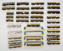 Thirty-three Graham Farish and similar N gauge model railway coaches, some in original boxes.