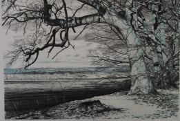 George Guest (1939-2012) signed limited edition (108/200) Oxfordshire landscape Badbury Hill Fort,