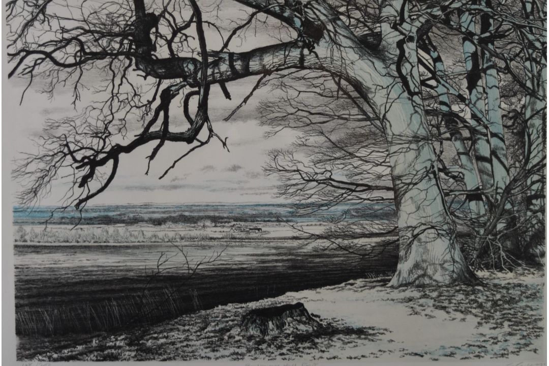 George Guest (1939-2012) signed limited edition (108/200) Oxfordshire landscape Badbury Hill Fort, - Image 1 of 7