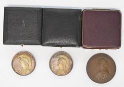 Three cased educational medallions including two white metal for Kelvinside Academy dated 1920/